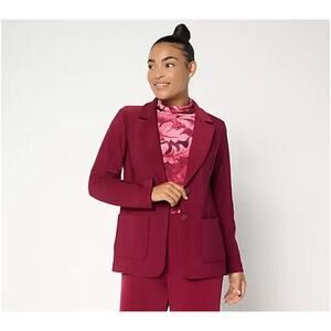 Susan Graver Brushed Back LK Fusion Notch Collar Blazer Deep Garnet M A706766